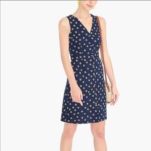J. Crew Navy/Yellow Floral Linen Blend Dress